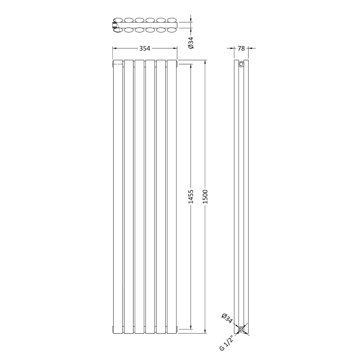 Fairford Holus Double Panel Vertical 1500 x 354mm White Radiator