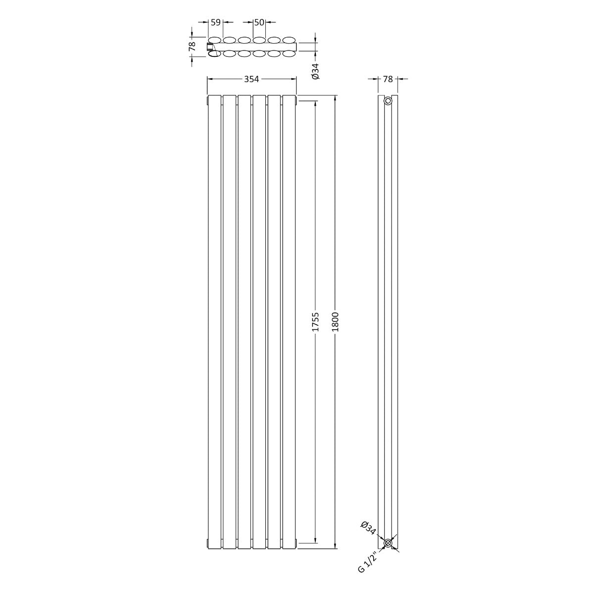 Fairford Holus Double Panel Vertical 1800 x 354mm Anthracite Radiator