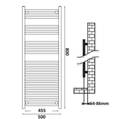 Fairford Straight 800 x 500mm Chrome Electric Towel Rail - On/Off Control