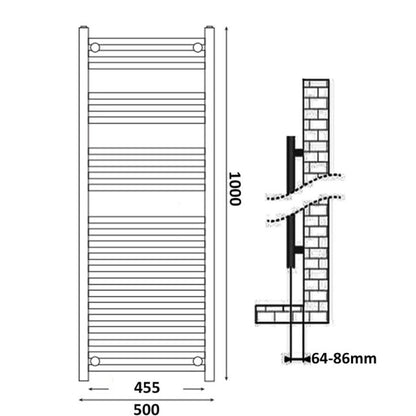 Fairford Straight 1000 x 500mm Chrome Electric Towel Rail - On/Off Control