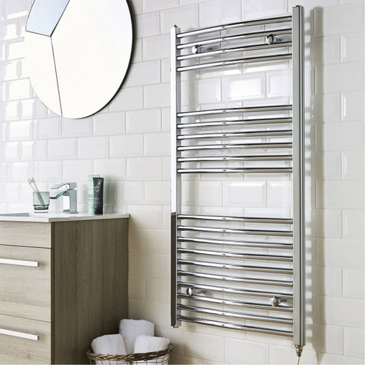 Fairford Curved 800 x 500mm Chrome Electric Towel Rail - On/Off Control