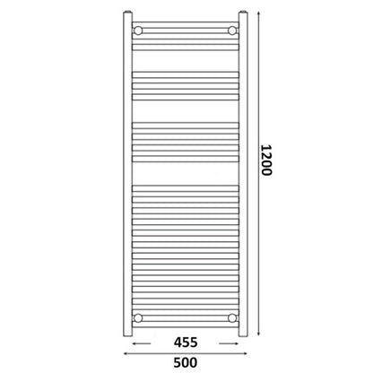 Fairford Curved 1200 x 500mm Chrome Electric Towel Rail - On/Off Control