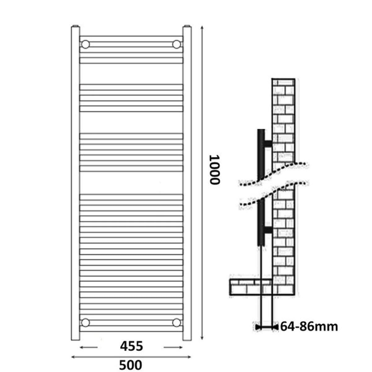Fairford Straight 1000 x 500mm Chrome Electric Towel Rail - Thermostatic Control