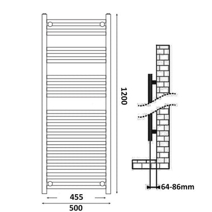 Fairford Straight 1200 x 500mm Chrome Electric Towel Rail - Thermostatic Control