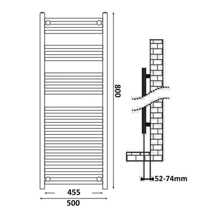 Fairford Curved 800 x 500mm Chrome Electric Towel Rail - Thermostatic Control