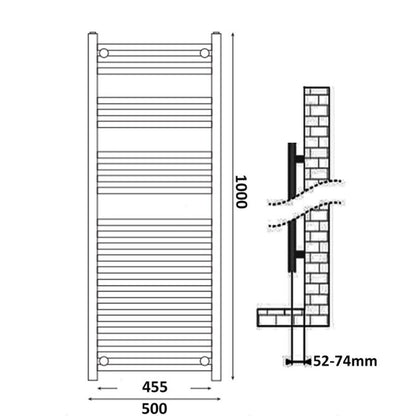 Fairford Curved 1200 x 500mm Chrome Electric Towel Rail - Thermostatic Control