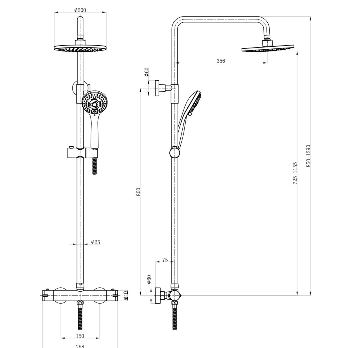 Fairford Element Exposed Round Shower Kit, Chrome