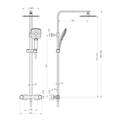 Fairford Una Pro Exposed Square Shower Kit, Chrome