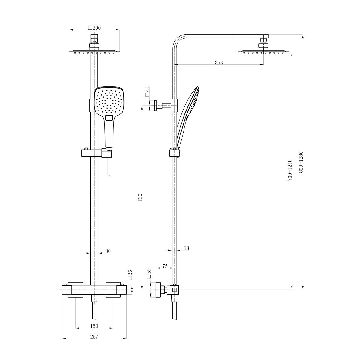 Fairford Element Pro Exposed Round Shower Kit, Matt Black