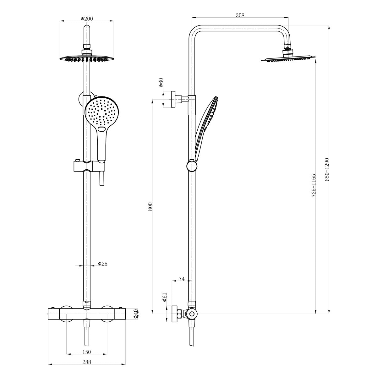 Fairford Una Pro Exposed Square Shower Kit, Matt Black