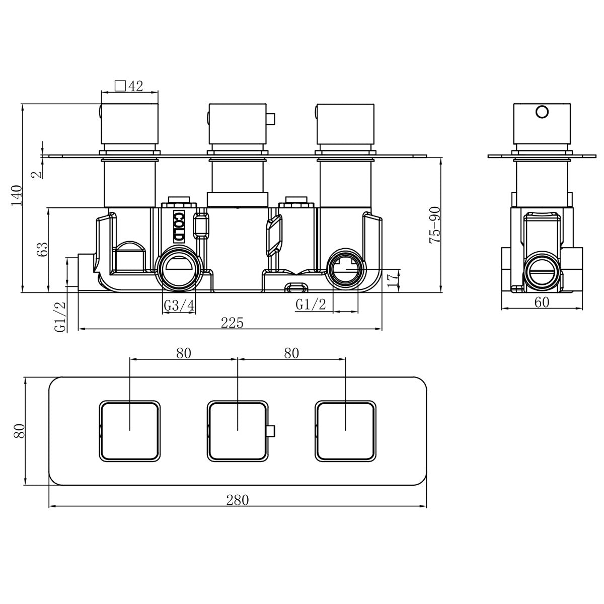 Fairford Una Concealed Shower Kit with Slide Rail Kit, Wall Mounted Rain Head and Bath Overflow Filler, Chrome