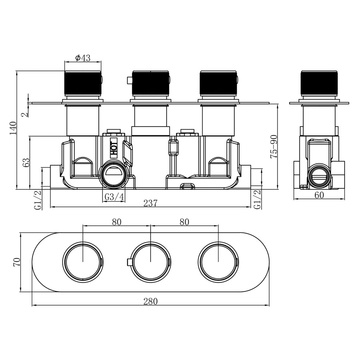 Fairford Element 5 Concealed Shower Kit with Slide Rail Kit and Wall Mounted Rain Head, Chrome