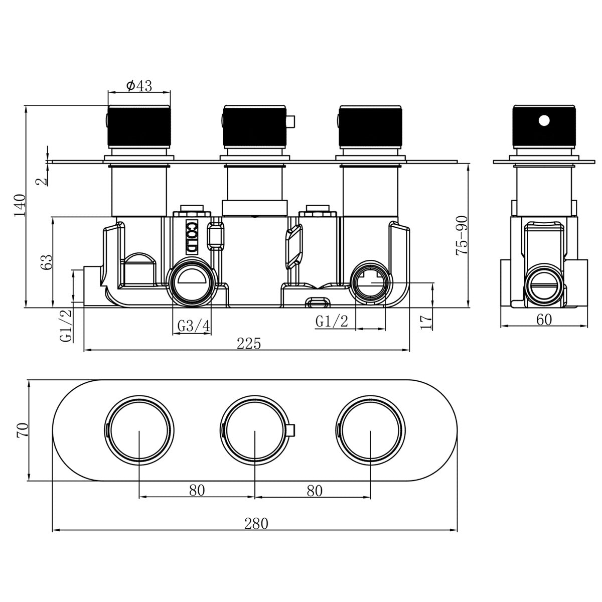 Fairford Element 5 Concealed Shower Kit with Handset, Wall Mounted Rain Head and Bath Overflow Filler, Chrome