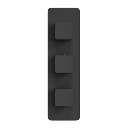 Fairford Una Matt Black Square Concealed Triple Shower Valve, 2 Outlet