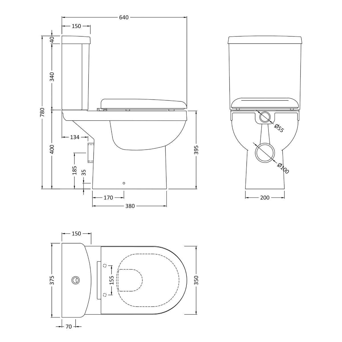 Fairford Hora Close Coupled Toilet with Soft Close Seat