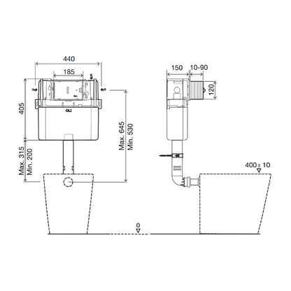 Fairford Full Height Concealed Cistern, Front Flush