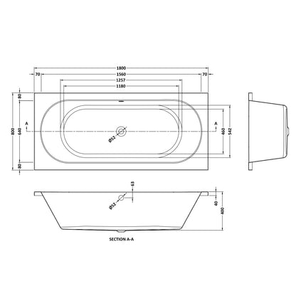 Fairford Ordo 1800 x 800mm Double Ended Straight Bath, 0TH