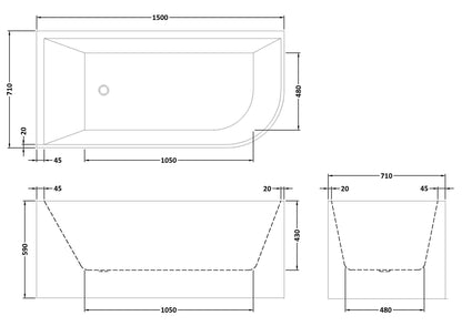 Fairford Reggio 1500 x 710 x 590mm Left Hand Corner Bath