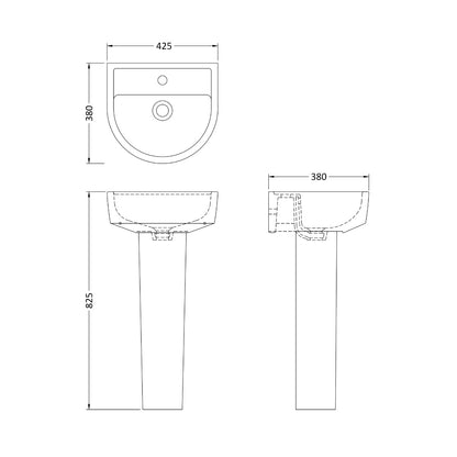 Fairford Handel 420mm 1TH Basin and Full Pedestal