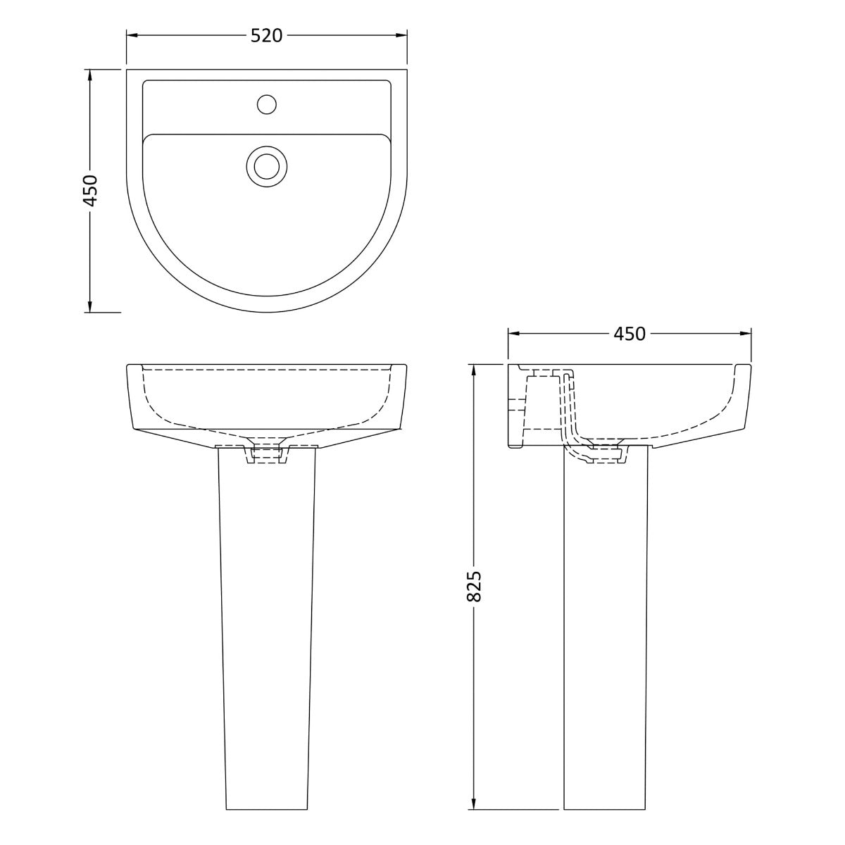Fairford Handel 520mm 1TH Basin and Full Pedestal