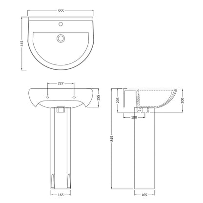 Fairford Hora 550mm 1TH Basin and Pedestal