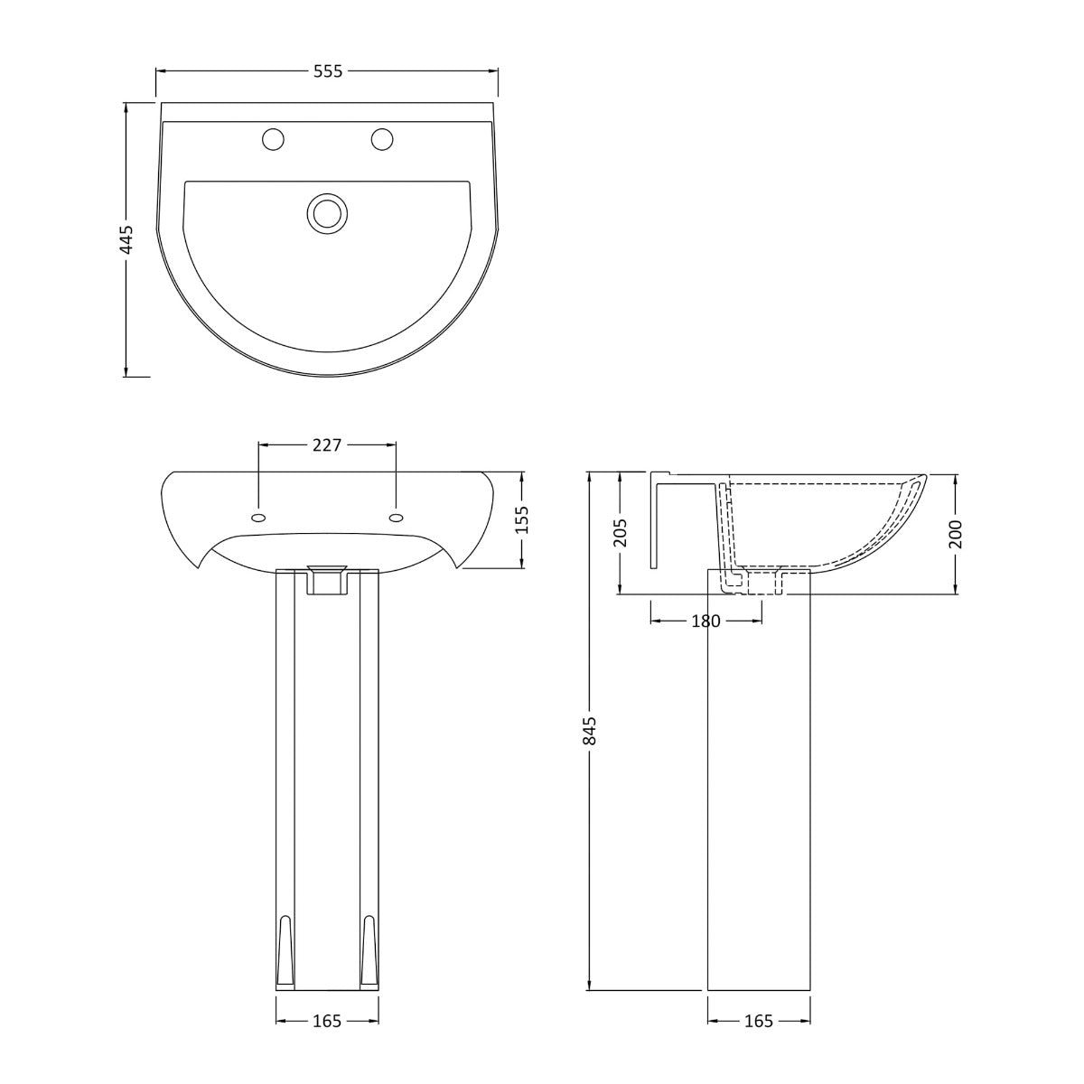 Fairford Hora 550mm 2TH Basin and Pedestal