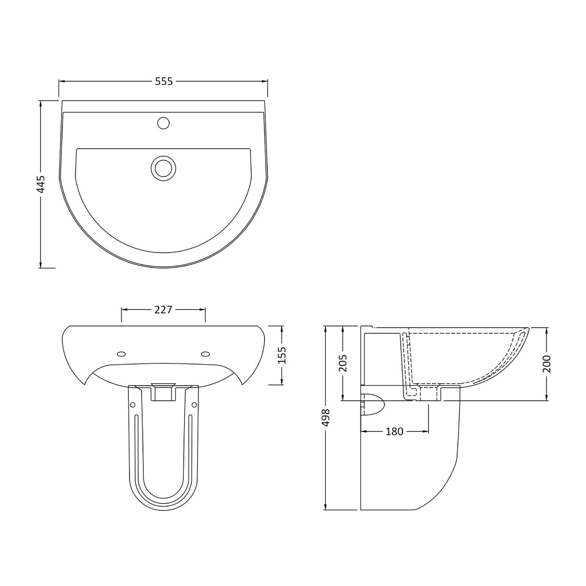 Fairford Hora 550mm 1TH Basin and Semi Pedestal