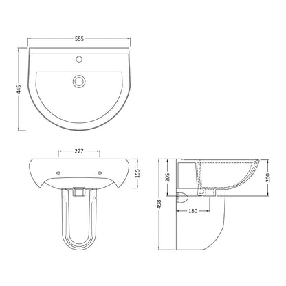 Fairford Hora 550mm 2TH Basin and Semi Pedestal