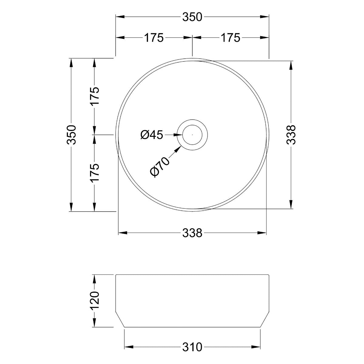 Fairford Finesse 0TH, 350 x 350 x 120mm Round Vessel