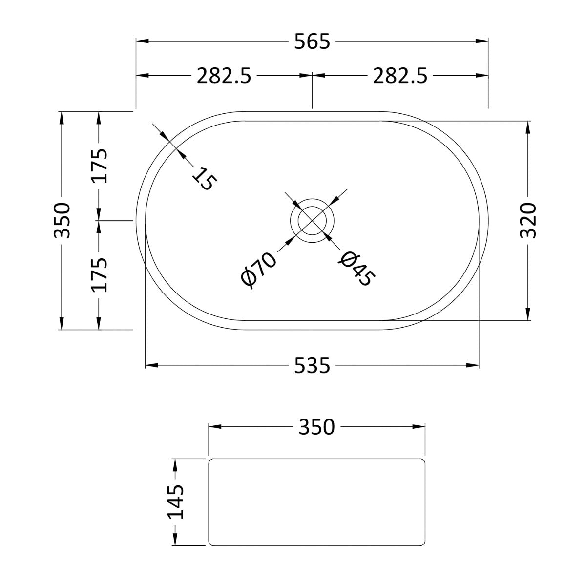 Fairford Finesse 0TH, 565 x 320 x 145mm Rounded Vessel