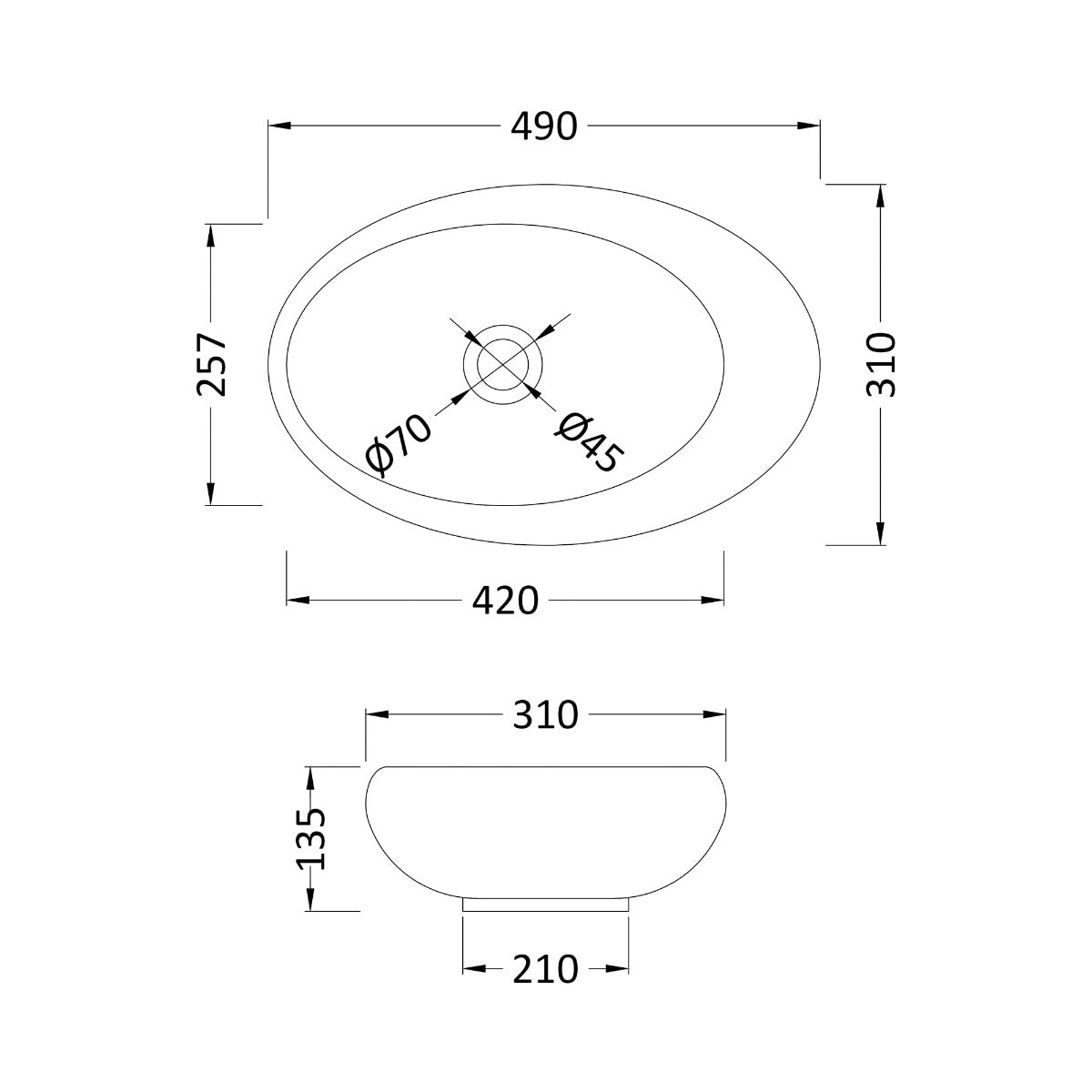Fairford Finesse 0TH, 490 x 310 x 135mm Oval Vessel