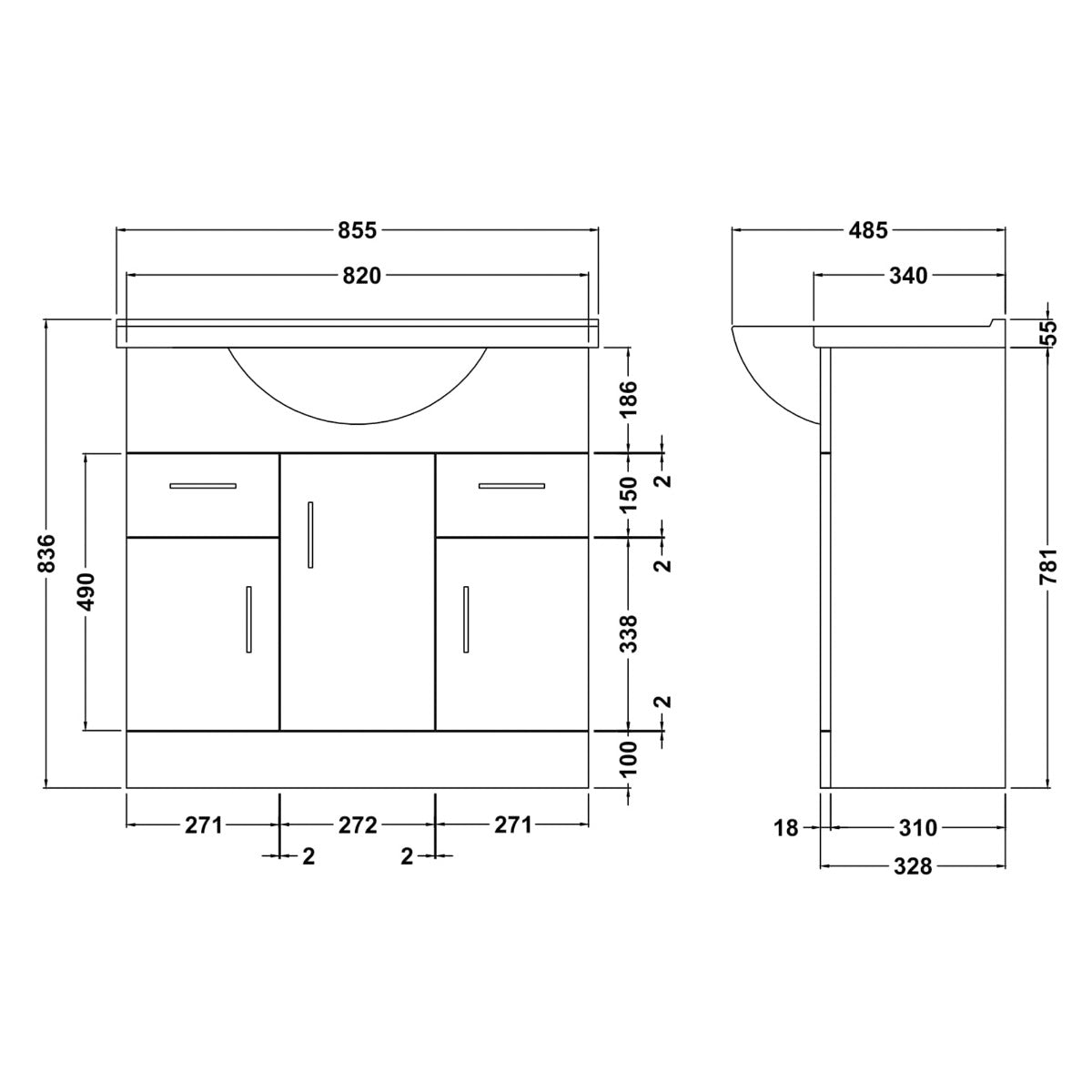 Fairford Opto 850mm Gloss White Vanity Unit