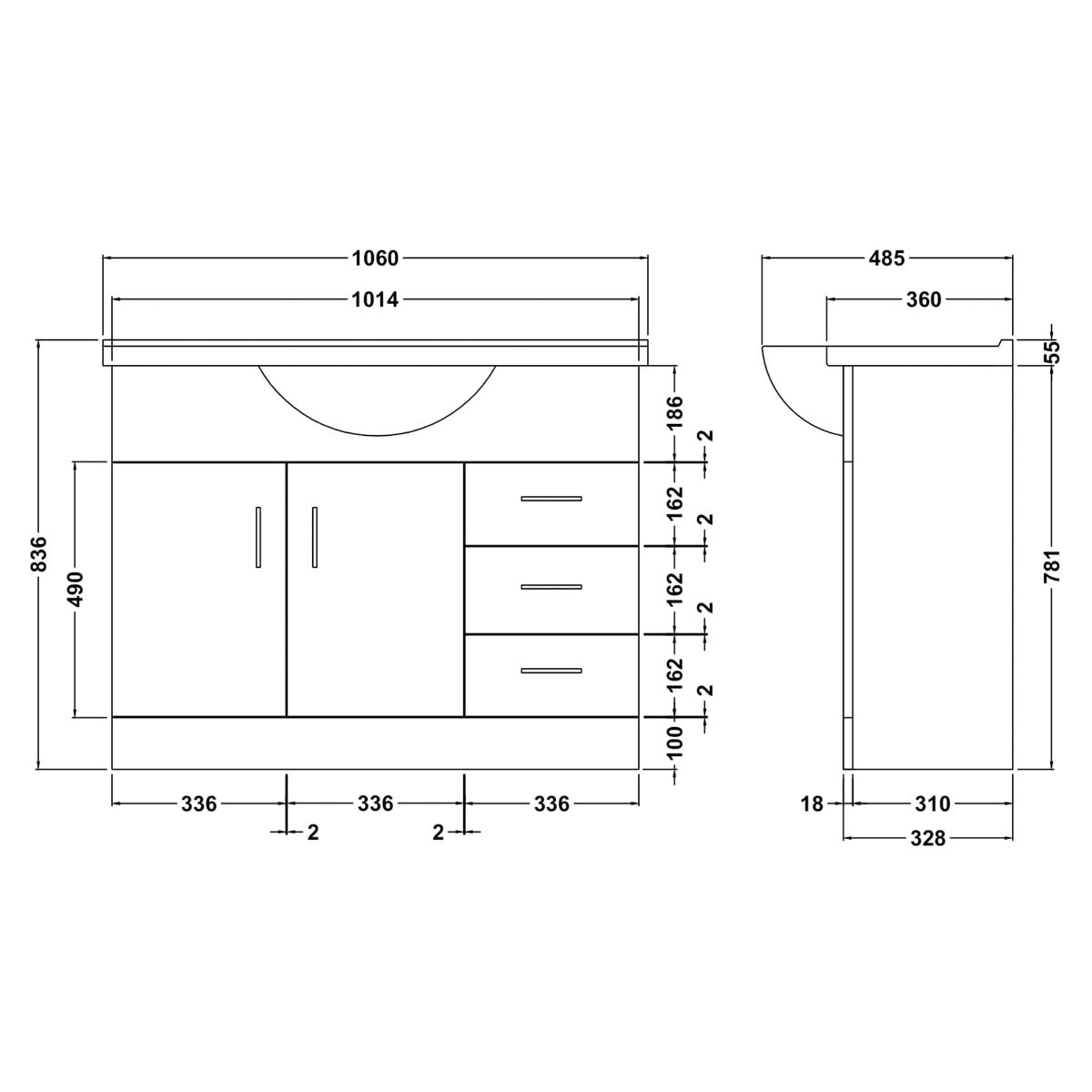 Fairford Opto 1050mm Gloss White Vanity Unit