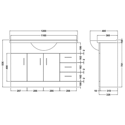 Fairford Opto 1200mm Gloss White Vanity Unit