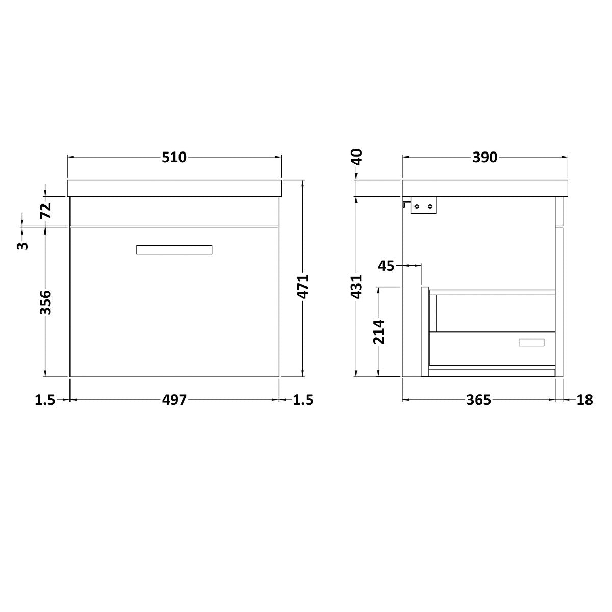 Fairford Carnation 500mm Gloss Grey Wall Hung 1 Drawer Vanity Unit