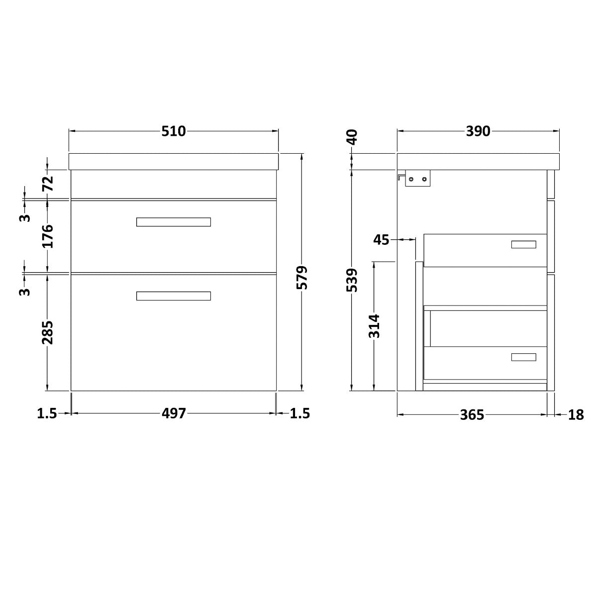 Fairford Carnation 500mm Gloss Grey Wall Hung 2 Drawer Vanity Unit
