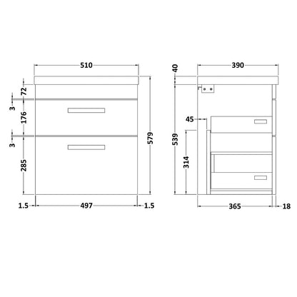 Fairford Carnation 500mm Gloss Grey Wall Hung 2 Drawer Vanity Unit