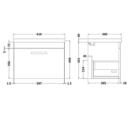 Fairford Carnation 600mm Gloss Grey Wall Hung 1 Drawer Vanity Unit