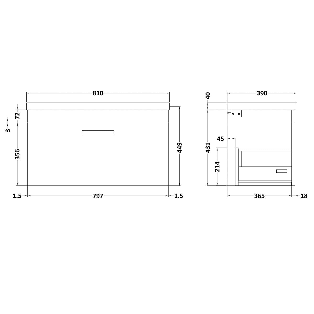 Fairford Carnation 800mm Gloss Grey Wall Hung 1 Drawer Vanity Unit