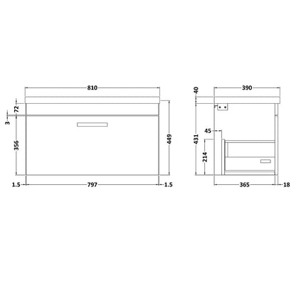 Fairford Carnation 800mm Gloss Grey Wall Hung 1 Drawer Vanity Unit