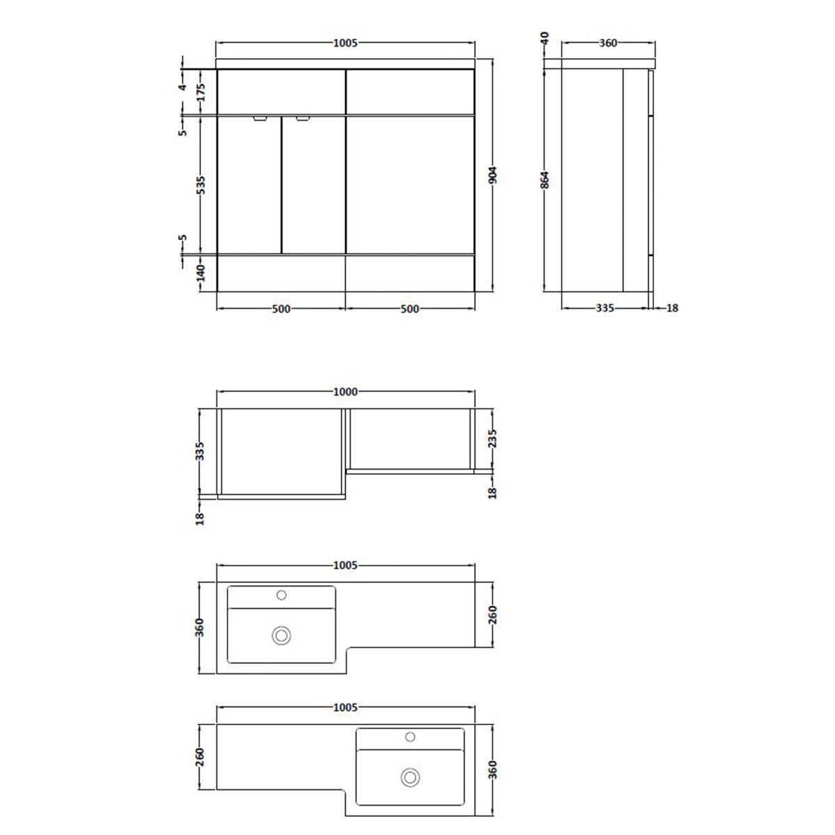 Fairford 1000mm Gloss White Right Hand Pack