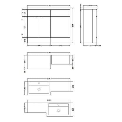 Fairford 1100mm Grey Woodgrain Left Hand Pack