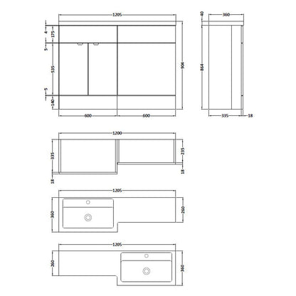Fairford 1200mm Grey Woodgrain Left Hand Pack