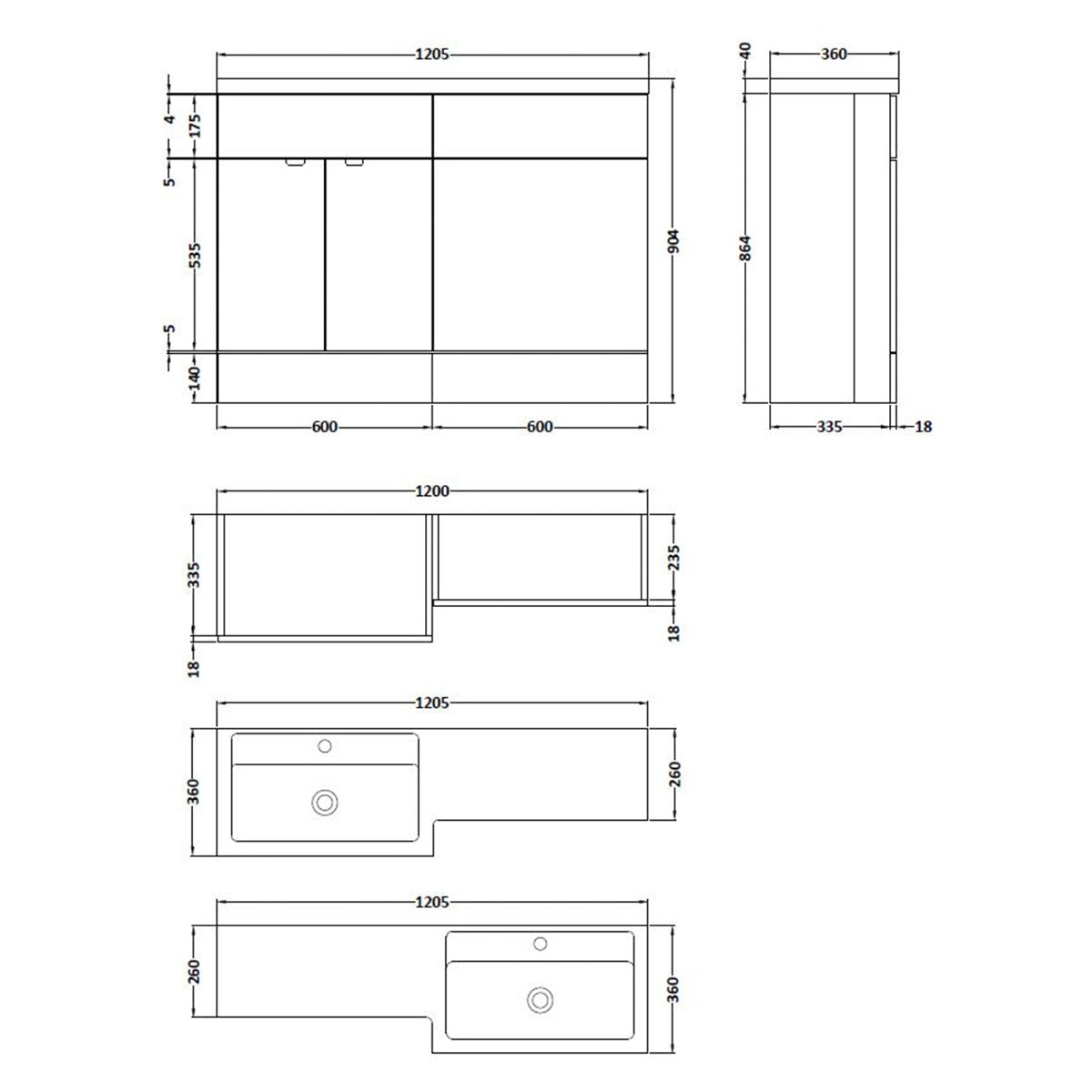 Fairford 1200mm Grey Gloss Right Hand Pack