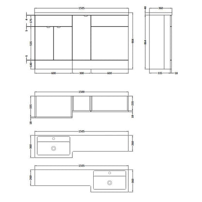 Fairford 1500mm Grey Gloss Left Hand Pack