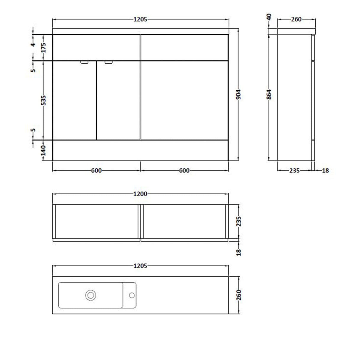 Fairford Union 1200mm Grey Gloss Pack