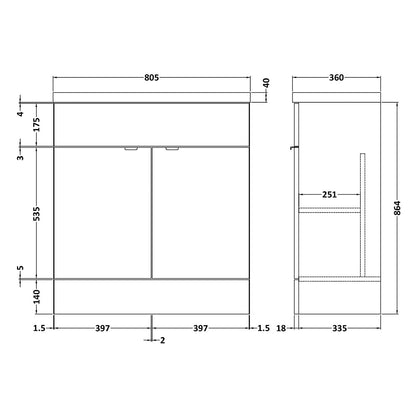 Fairford Union 800mm Full Depth Gloss White Vanity Unit