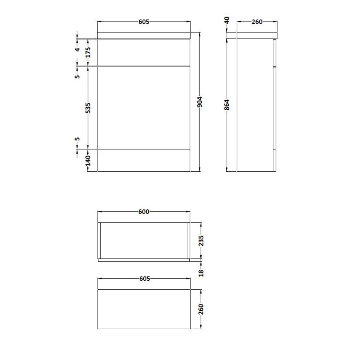 Fairford Union 600mm Slimline Gloss White WC Unit with Top