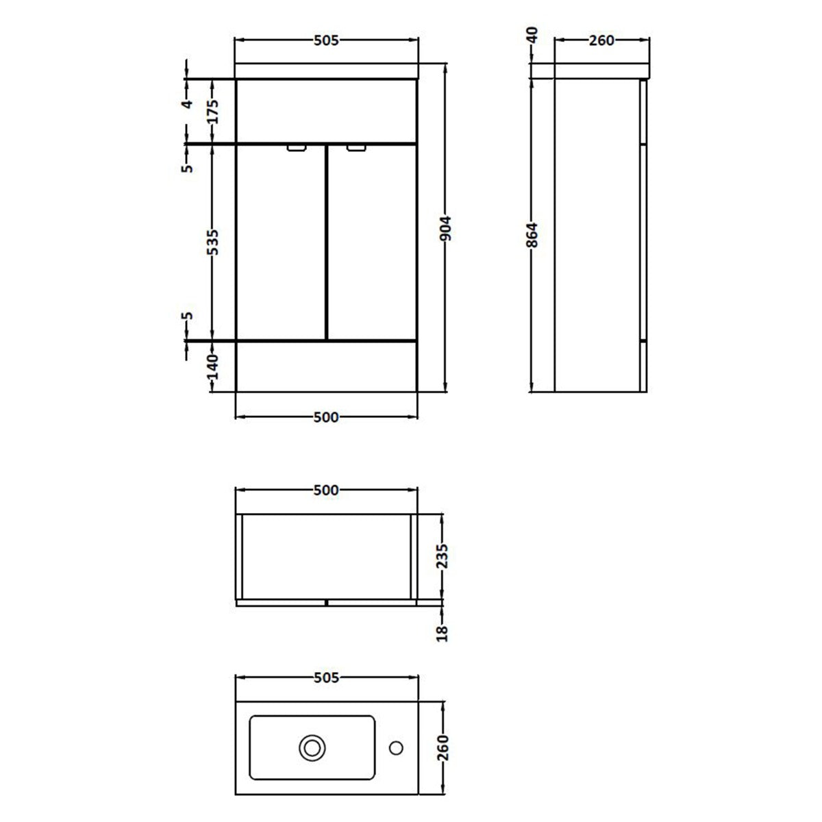 Fairford Union 500mm Slimline Grey Woodgrain Vanity Unit
