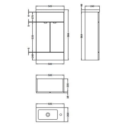 Fairford Union 500mm Slimline Grey Woodgrain Vanity Unit